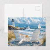 Scène de plage estivale carte postale d'art côtier (Devant / Derrière)