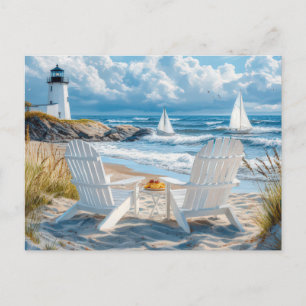 Scène de plage estivale carte postale d'art côtier