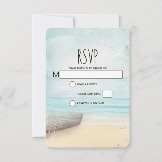 Scène de plage rustique avec carte RSVP de mariage (Devant)