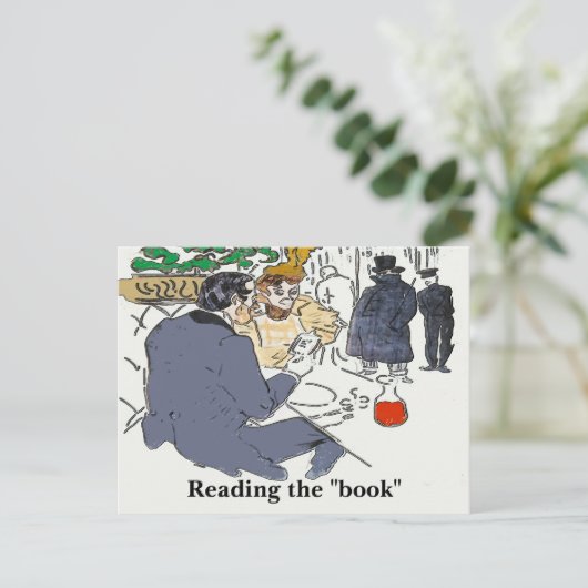 Scène de restaurant, lecture, Carte postale (Debout devant)