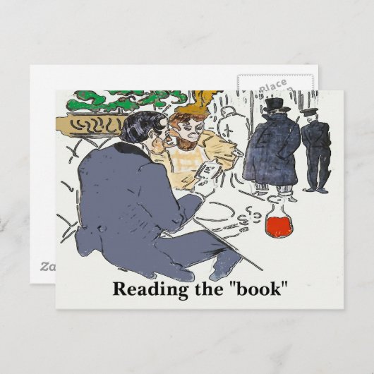 Scène de restaurant, lecture, Carte postale (Devant / Derrière)