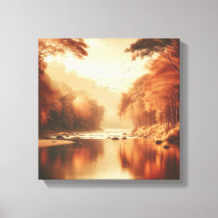Scène de rivière Sérénité Dorée – Toile d'art vint