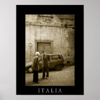 Scène de rue italienne sépia et affiche noire