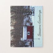 Scène d'hiver de la grange rouge Puzzle (Vertical)