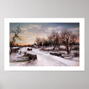 Scène d'hiver Poster de lithographie Vintage