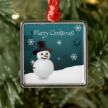 Scène d'hiver Snowman turquoise Ornement en cérami<br><div class="desc">Ajoutez une touche de fantaisie à votre sapin de Noël cette saison de fêtes avec un ornement en céramique Snowman Scene Turquoise. Le design ornemental présente un bonhomme de neige heureux dans une scène hivernale enneigée contre un arrière - plan turquoise orné de flocons de neige de couleur assortie. Autres...</div>