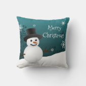Scene d'hiver turquoise Snowman Oreiller de Noël (Recto)