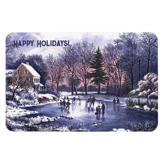 Scène D'Hiver vintage. Magnet cadeau de Noël (Horizontal)