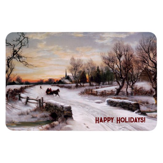Scène D'Hiver vintage. Magnet cadeau de Noël (Horizontal)