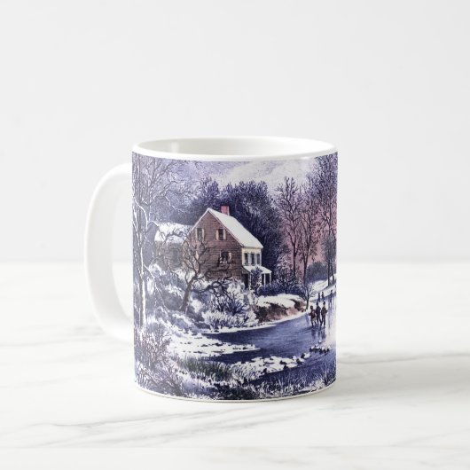 Scène D'Hiver vintage. Mug cadeau de Noël (Devant gauche)