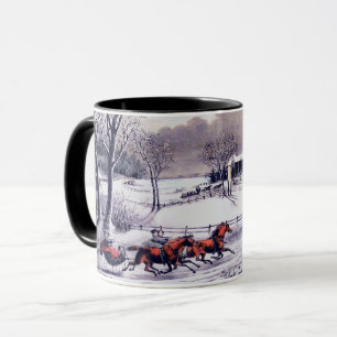 Scène D'Hiver vintage. Mug cadeau de Noël