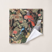 Scène d'oiseaux naturels sur le noir (Gant de toilette)