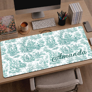 Scène élégante de Toile de Jouy turquoise vintage