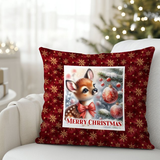 Scène festive pure bébé faon oreiller de Noël  (Pure festive scene baby fawn Christmas pillow (48))