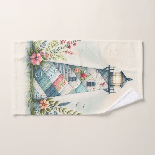 Scène florale côtière du phare patchwork (Serviette à main)