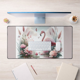 Scène florale de flamant rose dans un étang pastel