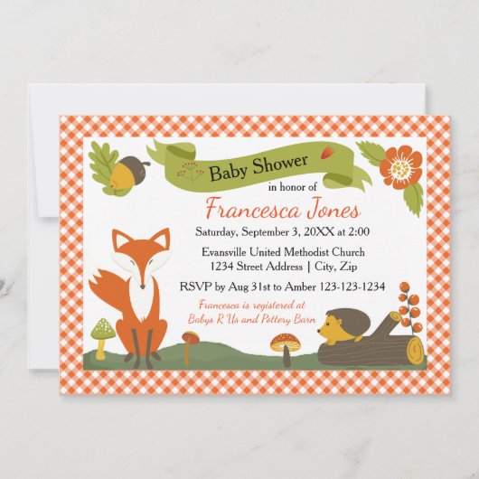 Scène forestière - Invitation à une baby shower (Devant)