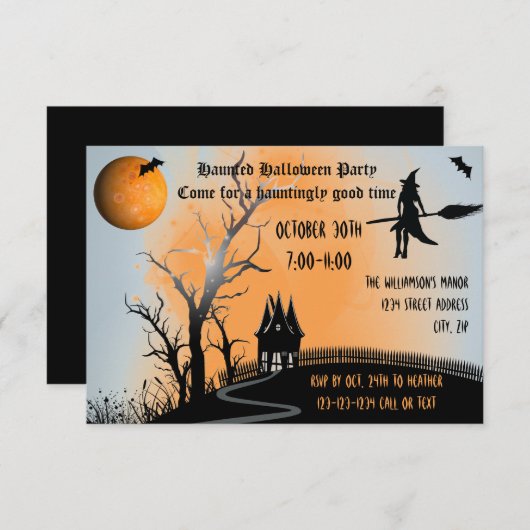 Scène hantée - Invitation du parti Halloween 3x5 (Devant / Derrière)