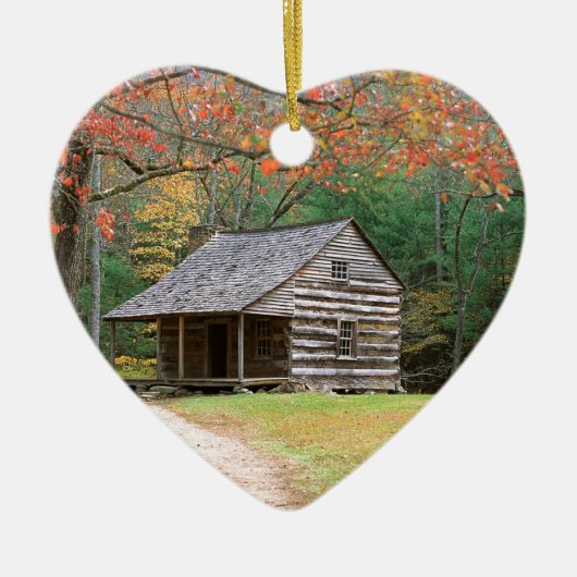 Scene Historic Log Cabin in Smoky Keramisch Ornament (Voorkant)