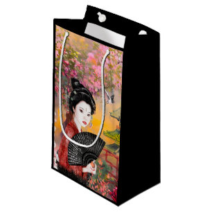 Scène Japonaise Avec Une Femme Petit Sac Cadeau