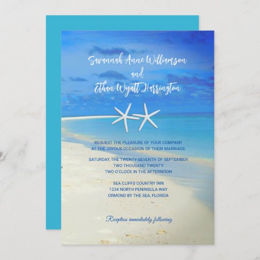 Scène Plage Faire-part de mariage d'étoiles de mer (Devant / Derrière)
