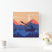 Scène Rustique Sunset Pêche Carré Horloge murale (Maison)
