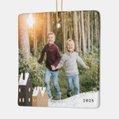 Scène Rustique Village Neige Photo Ornement en cér (Gauche)