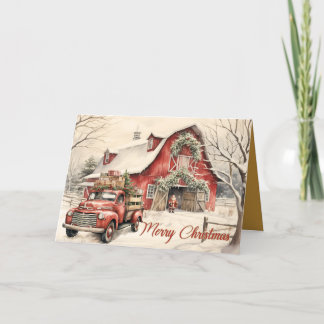 scène: Santa met vrachtwagen kerst Kaart