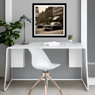 Scène Sepia vintage 1940s auto Imaginaire Poster