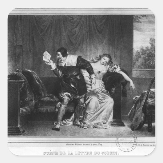Scène van de brief van de neef vierkante sticker (Voorkant)
