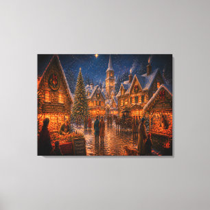 Scène van de ouderwetse kerstdagen van vroeger canvas afdruk