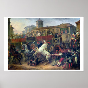 Scène van een niet-gemonteerd paardenras in Rome Poster