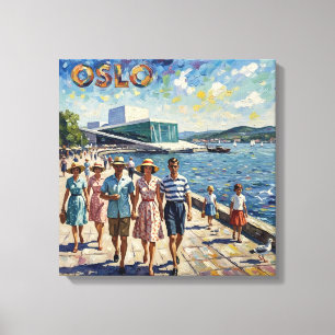 Scène vintage du front de mer du port d'Oslo Toile