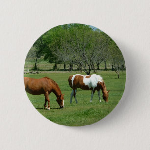 Scene voor graaspaarden ronde button 5,7 cm