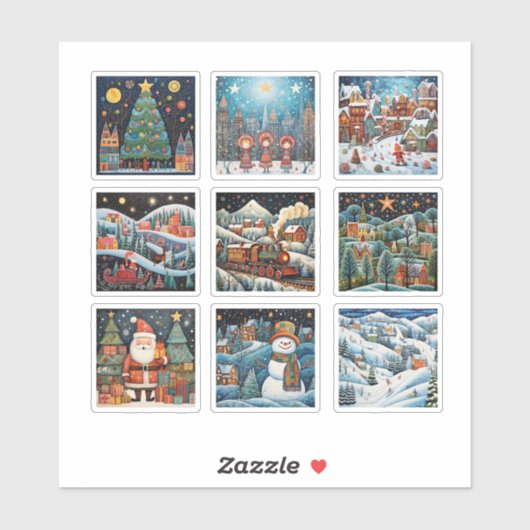 Scènes d'hiver de Noël sticker vinyle (Feuille)