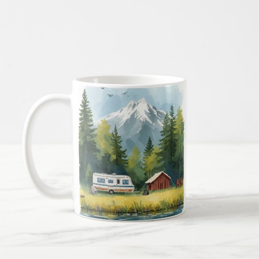 Scenic Caravan Camping Illustration Mug (Gauche)