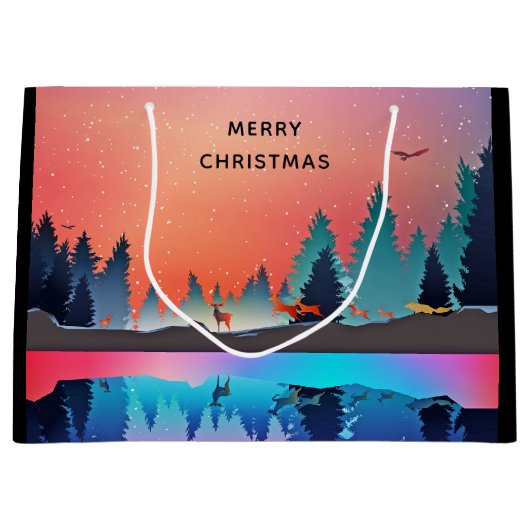 Scenic Winter Lake with Deer Christmas Groot Cadeauzakje (Voorkant)