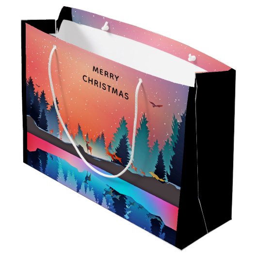 Scenic Winter Lake with Deer Christmas Groot Cadeauzakje (Achterkant Gekanteld)