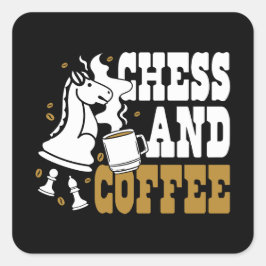Schaak- en koffieliefhebber paard kunst vierkante sticker