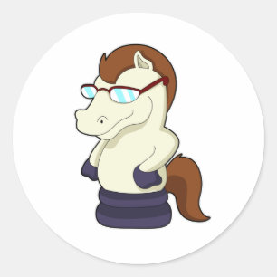 Schaak Knight als paard met zonnebril Ronde Sticker