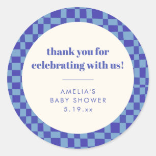 Schaakbord Blauw Aangepaste Baby Shower Bedankt Ronde Sticker