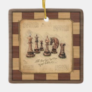 Schaakbord en schaakstukken uit de vintagecollecti keramisch ornament