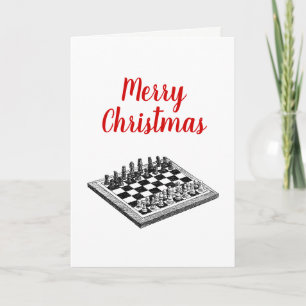 Schaakbord en schaakstukken Vintage kunst Kerstmis Feestdagen Kaart