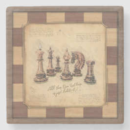  schaakbord & schaakstukken, spelerscadeau stenen onderzetter