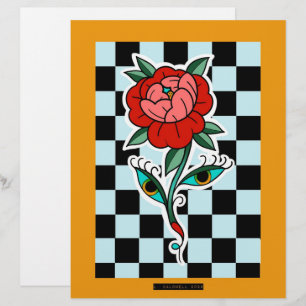 Schaakbordbloemenprint