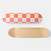 Schaakbordschedels in roze, Sinaasappel en crème Skateboard (Horizontaal)