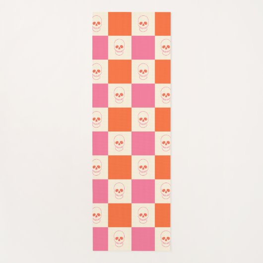 Schaakbordschedels in roze, Sinaasappel en crème Yogamat (Voorkant)
