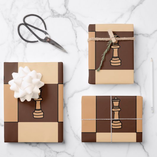 Schaakbordstukken Inpakpapier Vel (Voorkant)