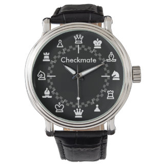 Schaakmat Schaakhorloge - dambord op zwart Horloge