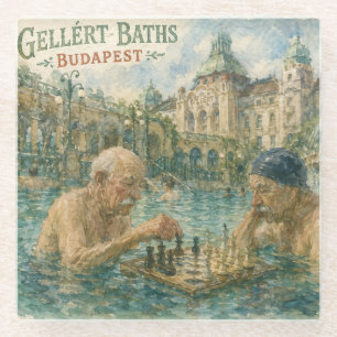 Schaakmatch Gellert Baths Boedapest Hongarije Glazen Onderzetter